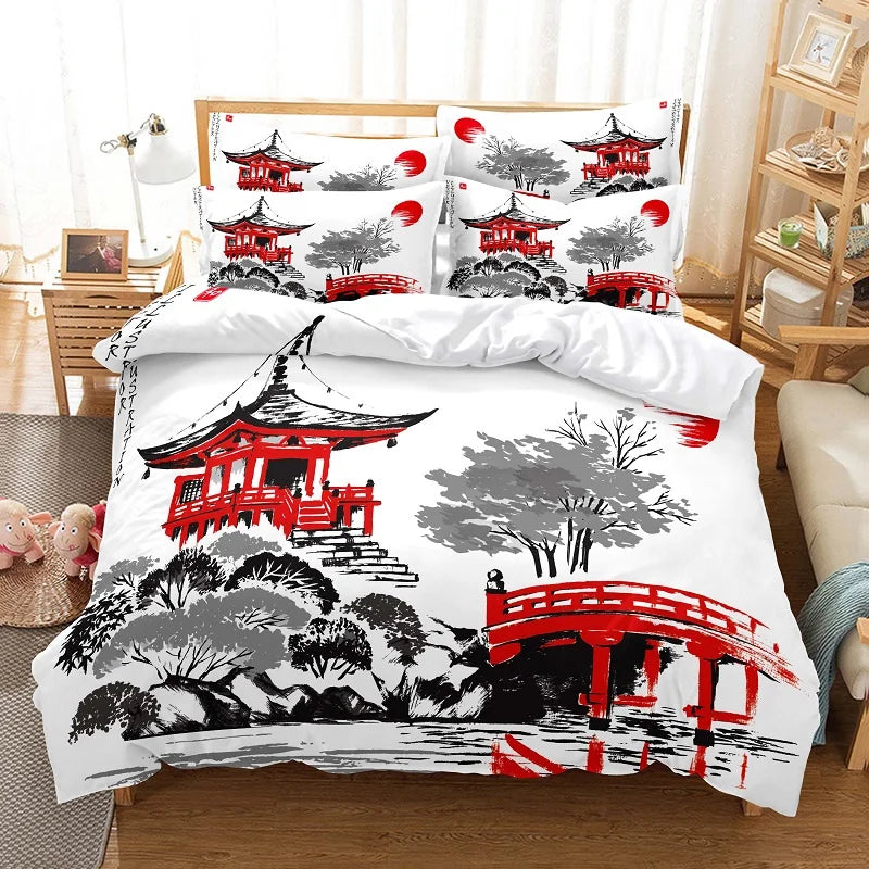 Bambukuvioinen pussilakanasetti, kiinalaistyylinen vuodevaatesetti, nuorten pellavasetti, Queen Size -kokoinen peitonpäällissetti, muodikas vuodevaatesetti