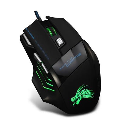 Mouse da gaming cablato con retroilluminazione a 7 colori, 5500 DPI regolabili, mouse ottico cablato nero per PC gaming e computer desktop