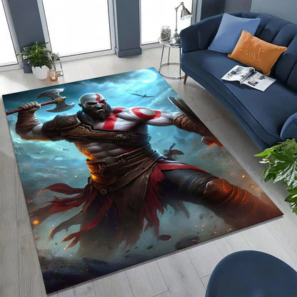 Classics God of War Kratos 3A Game Gamer Rug for Bedroom Living Room Sofa Home Doormat Decor, Large Kids Play Non-slip Floor Mat