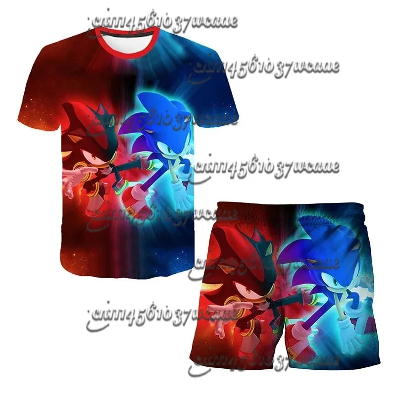 Bandai Animation Game Sonic Character Series T-shirt Set COS Universal Summer Oversized Short Sleeve Shorts New FamilyMatching