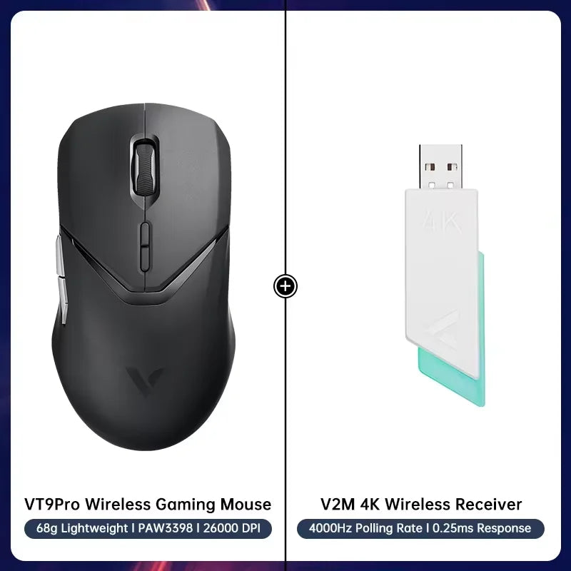 Ratón gaming inalámbrico Rapoo VT9PRO PAW3398 68g, con cable, programable, ergonómico, 26000DPI, recargable Type C, accesorio para PC gamer