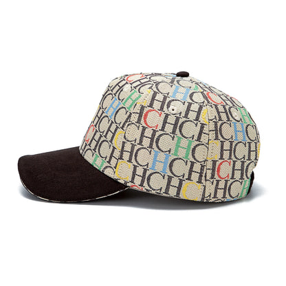 CH Monogram Print Baseball Cap Structured Adjustable Unisex Dad Hat Sun Visor Streetwear Black Woven Fabric Casual Cap