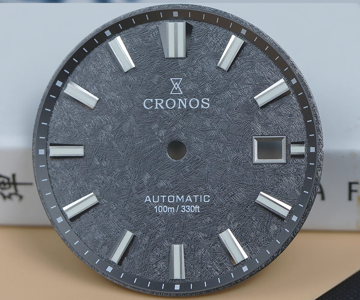 Cronos Men Watch 39mm Automatic Miyota 9015 Movement Wristwatches White Dial Birch Pattern Solid Links Sapphire 10 ATM L6040M
