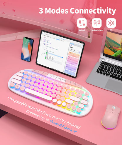 RK ROYAL KLUDGE ROUND Retro Punk Mechanical Keyboard 2.4G Wireless Bluetooth USB 68 Keys RGB Hot Swap Typewriter Gamer Keyboard