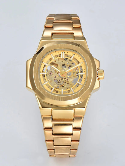LONGLUX HOT SALE automatic mechanical men watch wholesale no logo waterproof skeleton business  stainless steel gift watch