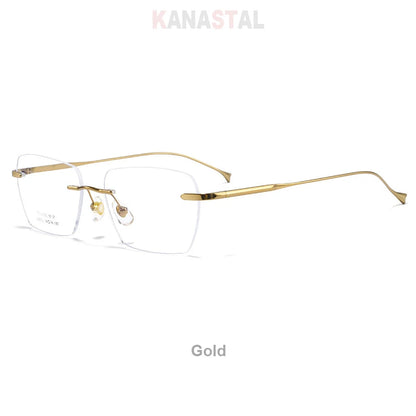Men Pure Titanium Eyeglasses Frame Women Ultralight Rimless Glasses Blue Light Blocking Lens Prescription Myopia Reading Eyewear
