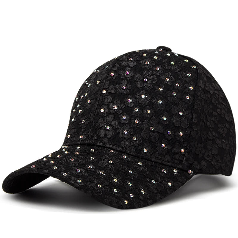 CNTANG Sommer-baseballkasket til kvinder med rhinestones og blomsterbroderi, snapback-kasket til kvinder, designer-solhat, hiphop-kasketter i Y2K-stil