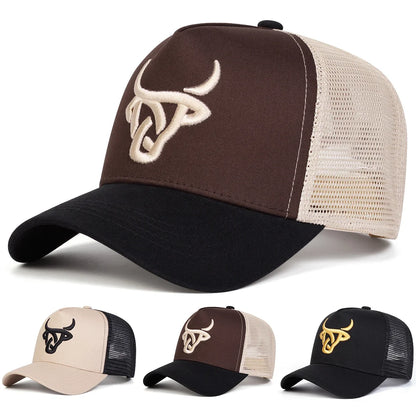 Unisex bejzbolske mrežaste kape z vezenim motivom bika za pomlad in poletje, za na prostem, nastavljive, za prosti čas, kape »Dad Hat«, kape za zaščito pred soncem