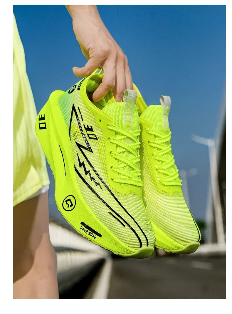 Men's Carbon Board Sneakers Anti-Slip Cushioned Comfortable Racing Training Running Shoes Mesh Tennis Shoes Casual for Women