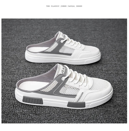 Sandales super taille 2025, nouvelles pantoufles d'été en maille perforée pour hommes, chaussures de sports et de loisirs de plein air respirantes, demi-pantoufles