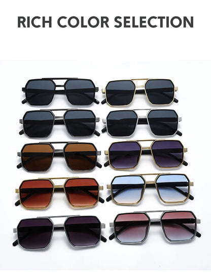 2pcs Trendy Metal Polygonal Pilot Women Sunglasses Luxury Double Beam Men Sunglass Outdoor Driving Shade Sunglasses Unisex UV400