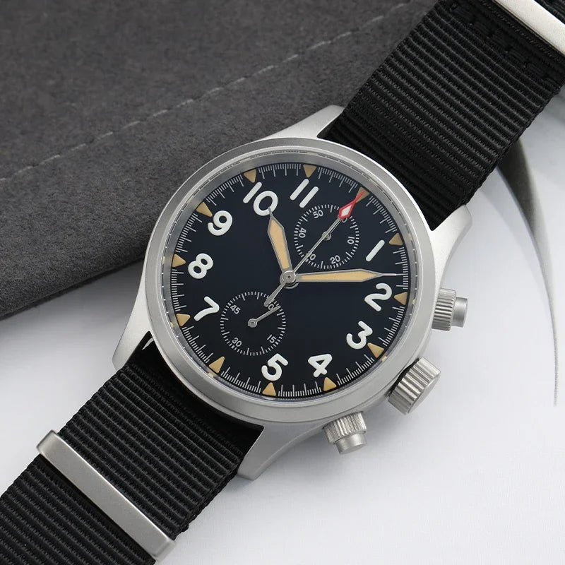 Reloj cronógrafo de cuarzo Militado VK61 VK67, 39 mm, caja de acero inoxidable 316L, 3 esferas, resistente al agua 100M, reloj militar multifunción