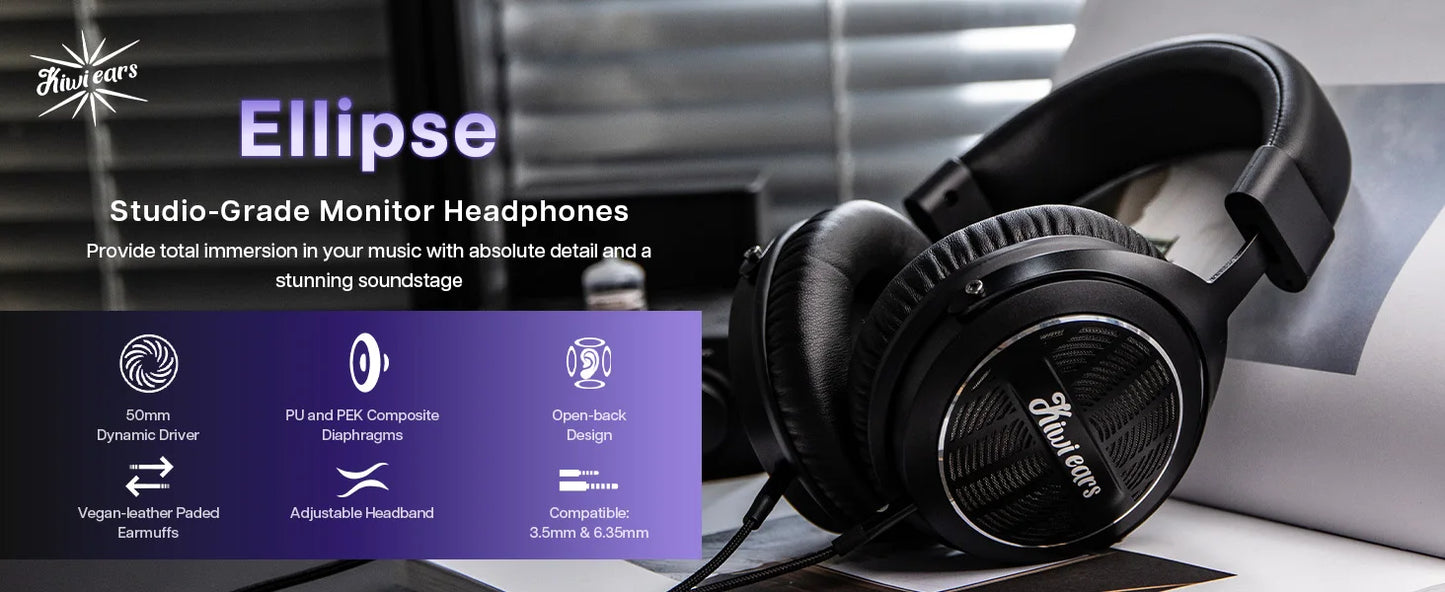 Linsoul Kiwi Ears Ellipse Studio-Grade Open-Back Dynamic Driver Kopfhörer mit abnehmbarem Kabel, Hi-Fi-Bass-Over-Ear-Headset mit Kabel