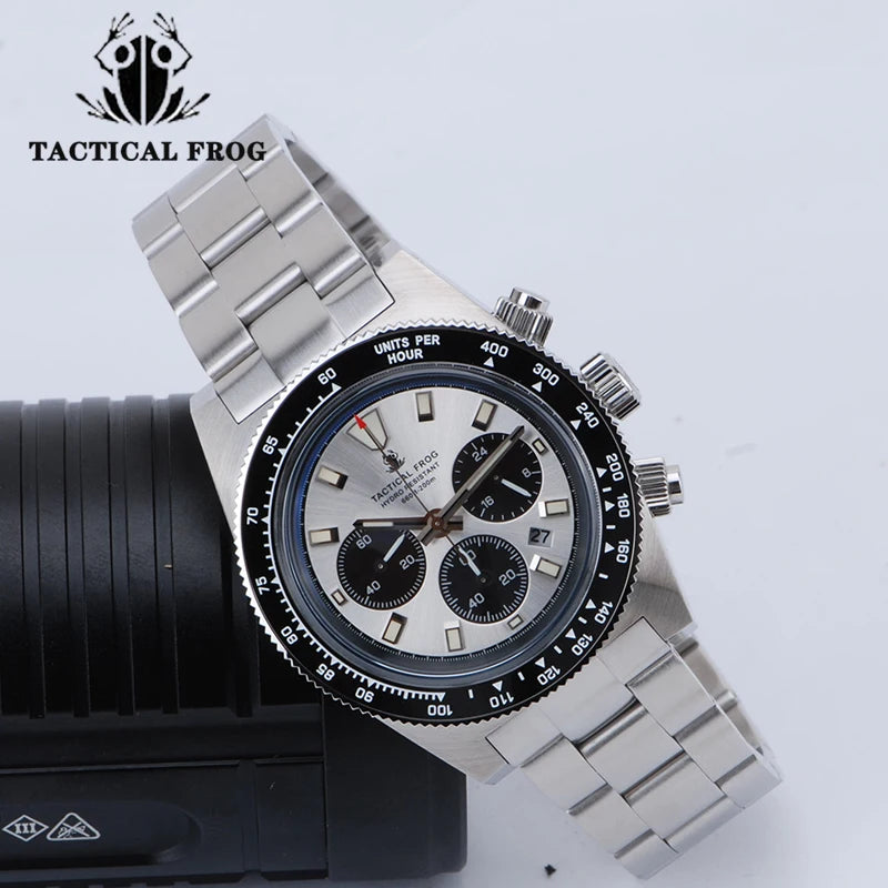 Relógio cronógrafo masculino Tactical Frog de 41mm, movimento Solar Quartz VS75, resistente à água, safira, luminosidade verde C3, relógio de pulso de quartzo