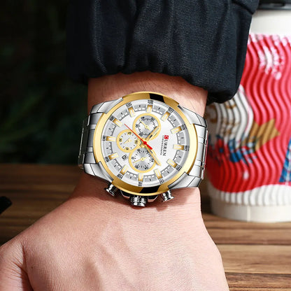 Montre chronographe pour homme CURREN, grand cadran de 48 mm, bracelet en acier inoxydable, trois sous-cadrans, montre-bracelet de sport à quartz, style luxueux