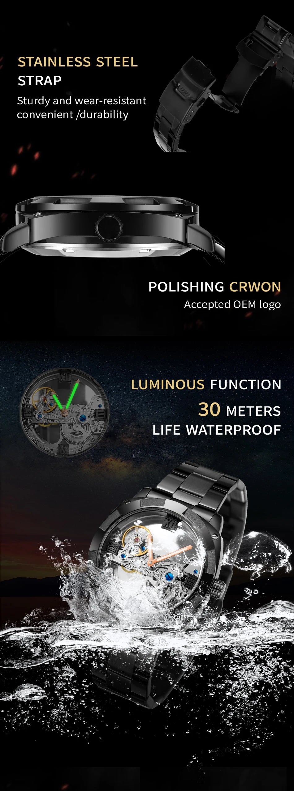 2024 Top Brand Luxury Stainless Steel Skeleton Tourbillon Automatic Movement Men's Watch Mechanical Waterproof Luminous Wrist Clock