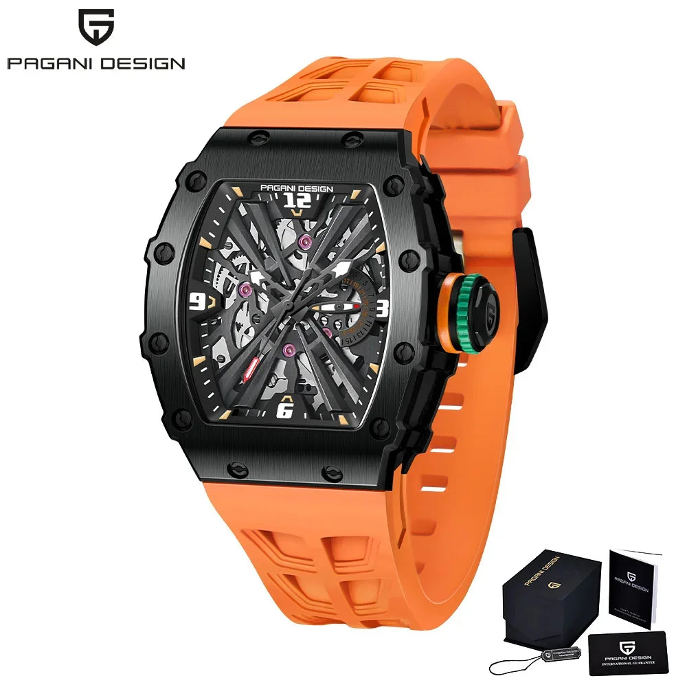 PAGANI DESIGN 42 MM Men's Skeleton Quartz Watch Japan VH65 Sapphire Glass Stainless Steel 50M Waterproof Wristwatches PD1738 New