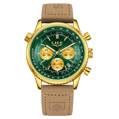 LIGE luxury men’s watch – Chronograph with date, stainless steel, water-resistant, luminescent, sporty and military style, men’s quartz watch
