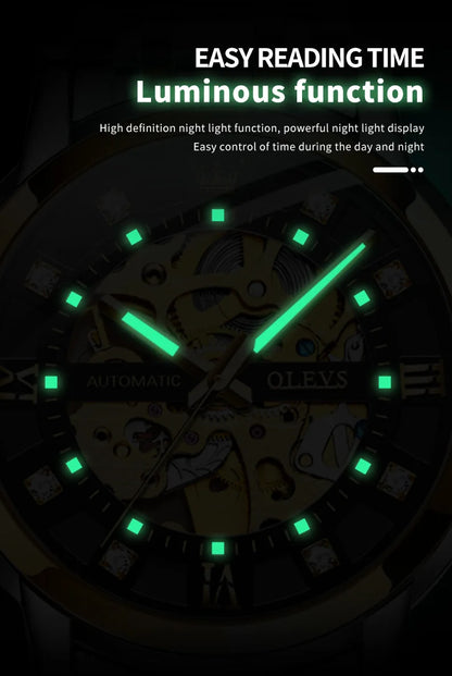 OLEVS 9901 Mens WatchLuxury Hollowing Mechanical Wristwatch Waterproof Luminous Stainless Steel Fashion Automatic Watch For Man