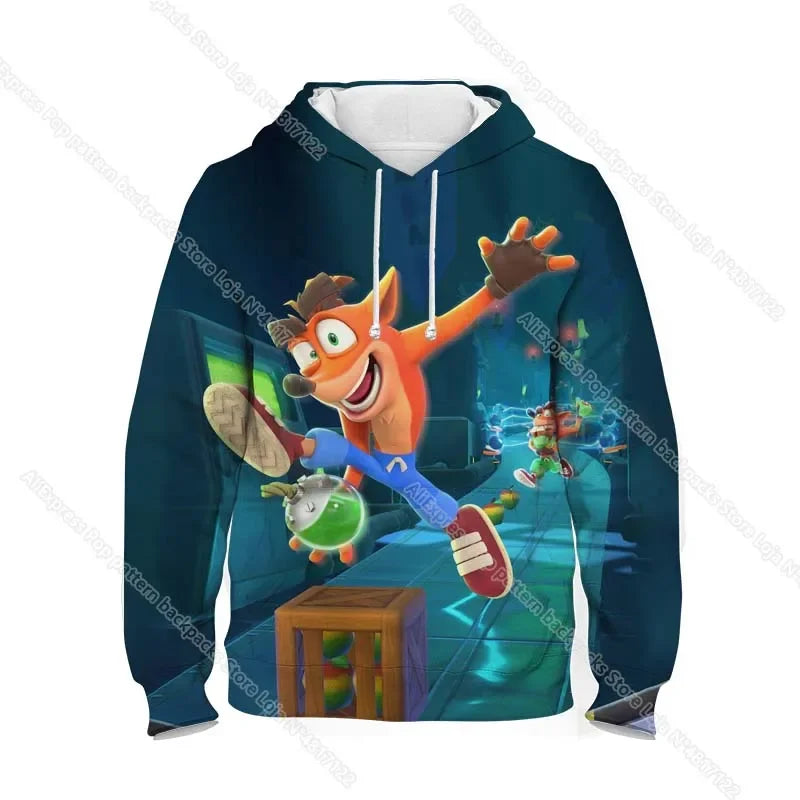 Kids Crash Bandicoot On the Run Hoodies Spring Boys Girls Cartoon Anime Sweatshirt Children Tops Coat Toddler Pullovers