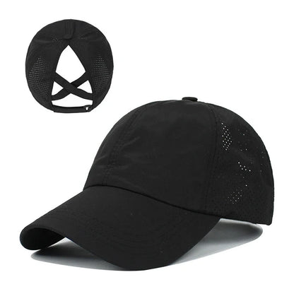 Casquette de baseball d'été, tenue de golf, casquette de sport et de loisirs à bande croisée pour queue de cheval, casquette à visière en forme de bec de canard en maille à séchage rapide