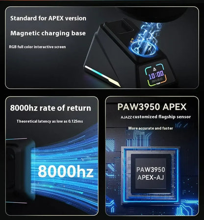 Ασύρματο Gaming Ποντίκι Ajazz AJ179 APEX με Βάση Έγχρωμης Οθόνης, Bluetooth, PAW3395, Μπαταρία 400mAh, Ρυθμός Ανανέωσης 8000Hz