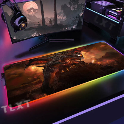 World Of Warcraft RGB Mousepad Large Gaming Mousepads Luminous Mouse Pad WOW Big Desk Pad LED Mouse Mat Backlit Keyboard Mats