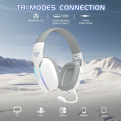 MAMBASNAKE x ATTACK SHARK L90 RGB kabelloses Gaming-Headset – Tri-Mode Bluetooth 2.4G kabellos & kabelgebunden, faltbare Gaming-Kopfhörer mit abnehmbarem Mikrofon