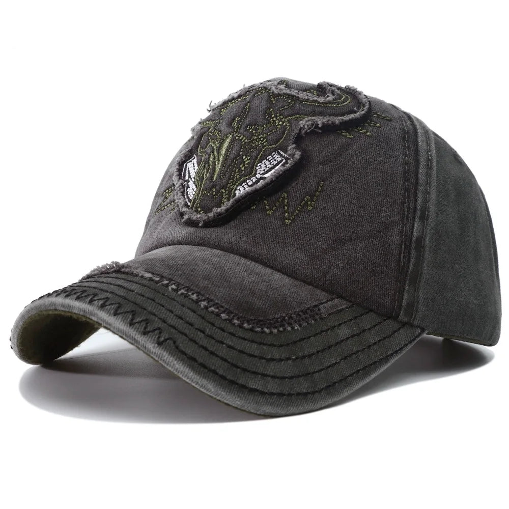 Hip Hop Vintage vasket denim baseballkasket til mænd med broderet tyrehoved, Y2K-snapback, dad hats til kvinder og mænd