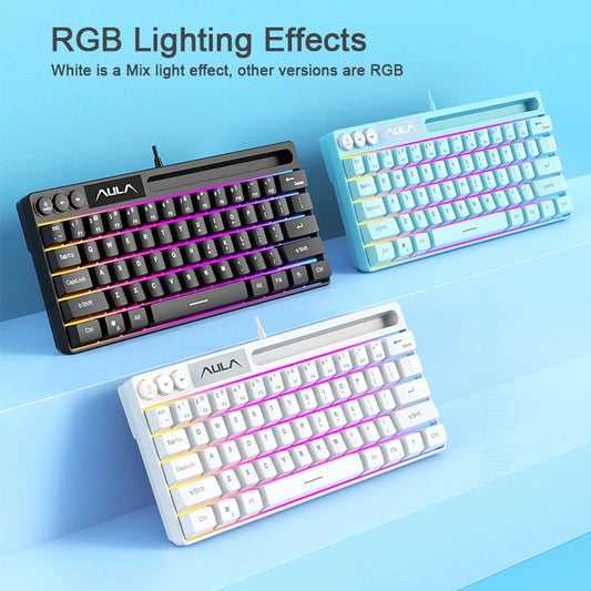AULA F3061 Wired RGB Gaming Keyboard Membrane Keyboard 60% Gamer PC Keyboard USB Cute Keyboard