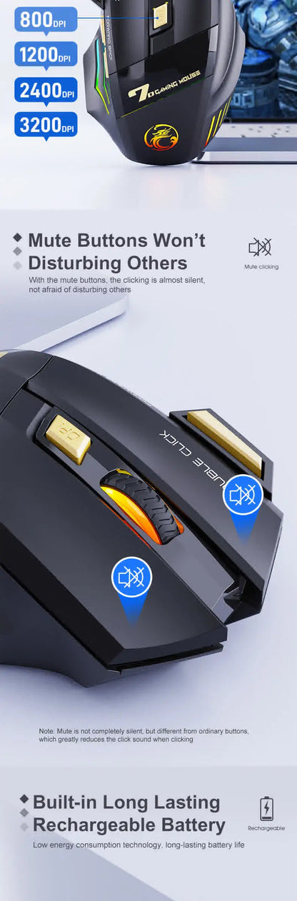 Wireless Mouse Bluetooth Wireless Mouse Rechargeable Computer Mouse Gamer Ergonomic Gaming Mouse RGB Backlit Silent Mice For PC