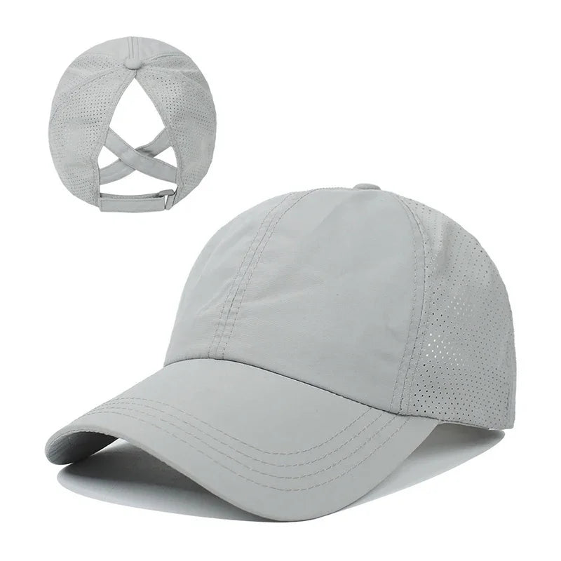 Casquette de baseball d'été, tenue de golf, casquette de sport et de loisirs à bande croisée pour queue de cheval, casquette à visière en forme de bec de canard en maille à séchage rapide