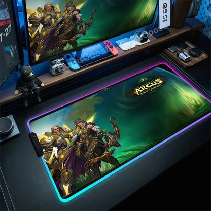 RGB Mouse Pad Game World Of Warcraft Large Table Pad Computer Accessories XXL Laptop Antislip Keyboard Pad LED Backlight Deskmat