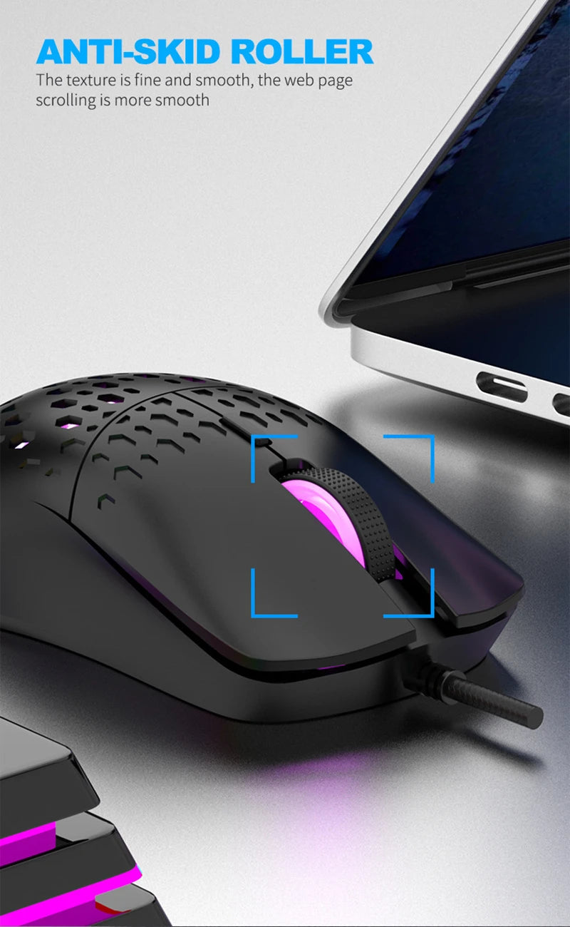 OnePlus G701 Wired 6 Keys Mouse Honeycomb Perforated Colorful Lighting Gaming And Office For Microsoft Windows Apple IOS System
