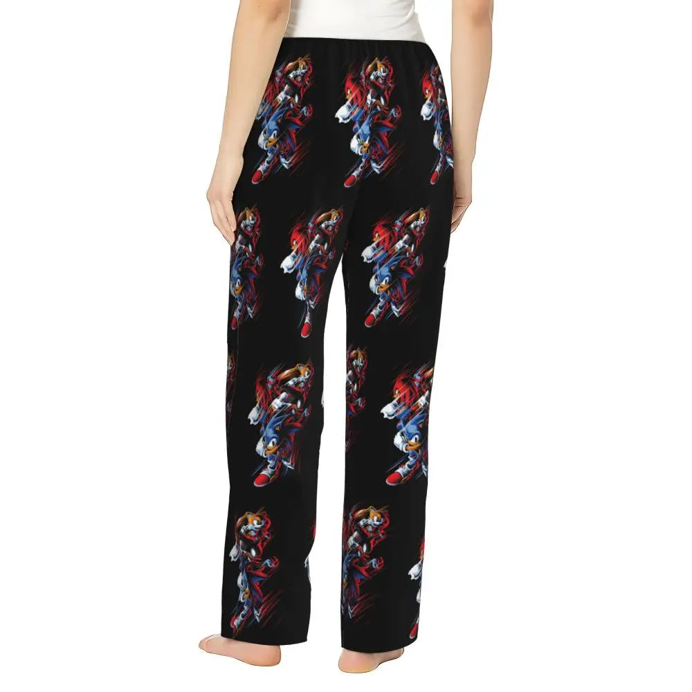 Custom Printed Womens Soniced Pajama Pants Hedgehog Game Sleepwear Sleep Lounge Bottoms with Pockets