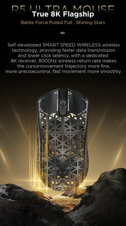 ATTACK SHARK R5 Tri-mode Ultra Wireless Gaming Mouse Carbon Fiber 8K ,PAW3950MAX ,8000Hz Wireless Polling Rate, DPI up to 42000