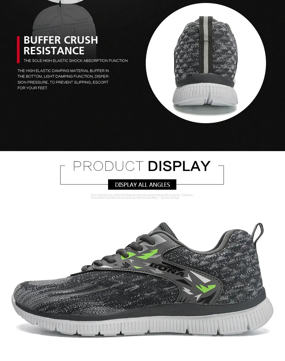 BONA 2023 New Designers Soft Running Shoes Lightweight Breathable Sneakers Man Jogging Walking Athletic Training Shoe Mansculino