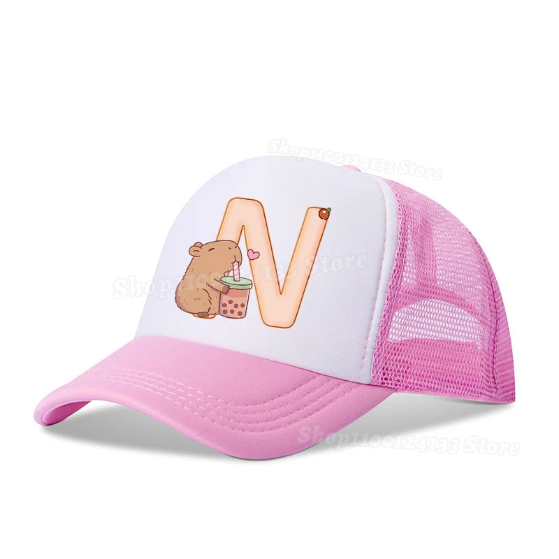 Capybara Sød baseballkasket til piger og kvinder med bogstaverne A-Z, anime-print, udendørs, afslappet, solbeskyttelse, sommer, børn, drenge, kasket, kawaii, gave, populær