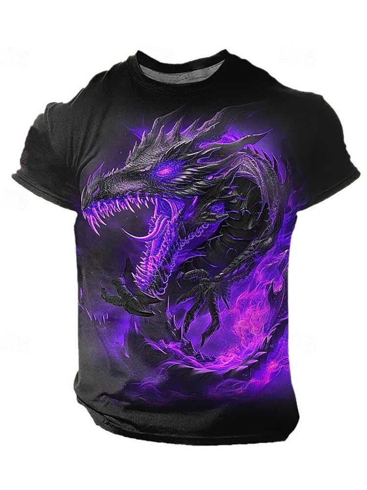 2024 Summer Street Style Fashion Men's T-shirt Urban Everyday Casual Short-sleeved Top 3D Dragon Print Men's Outdoor T-shirt