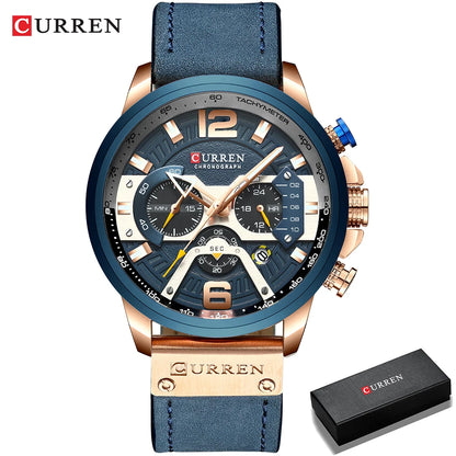 Ceas pentru bărbați CURREN 8329 – Stil sportiv casual, design militar, curea din piele, cronograf la modă, ceas de lux de la o marcă renumită