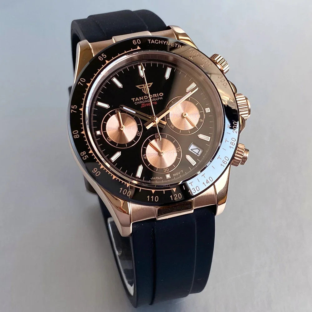 Luxuriöse VK63 Herrenuhr mit Quarzwerk, Business-Chronograph, 39mm, Stahl/Roségold, Datum, leuchtendes Zifferblatt, voll funktionsfähiger Chronograph