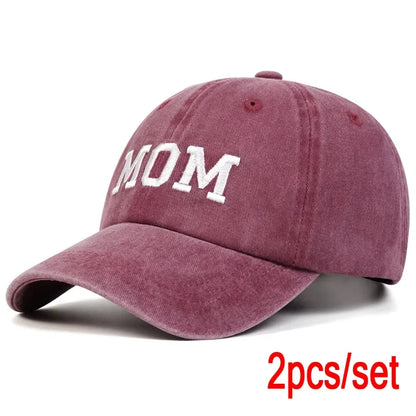 2PCS Unisex DAD MOM Letter Embroidery Wash Baseball Caps Spring and Autumn Outdoor Adjustable Casual Hats Sunscreen Hat