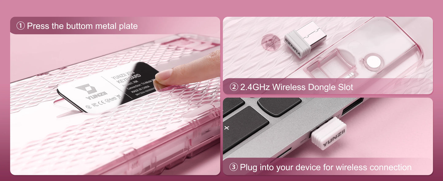 YUNZII X98 Pink QMK/VIA Wireless Transparent RGB Keyboard, Hot-Swap Gasket Mechanical Gaming Keyboard, Pre-lubed Knob Keyboard
