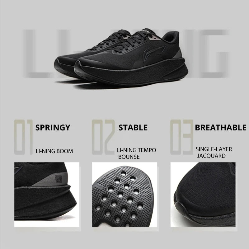 Li-Ning Men's CHAOYING Cushion Running Shoes BOOM Lightweight Springy TEMPO BOUNCE Soft Li-Ning Comfortable Sneakers ARBW007