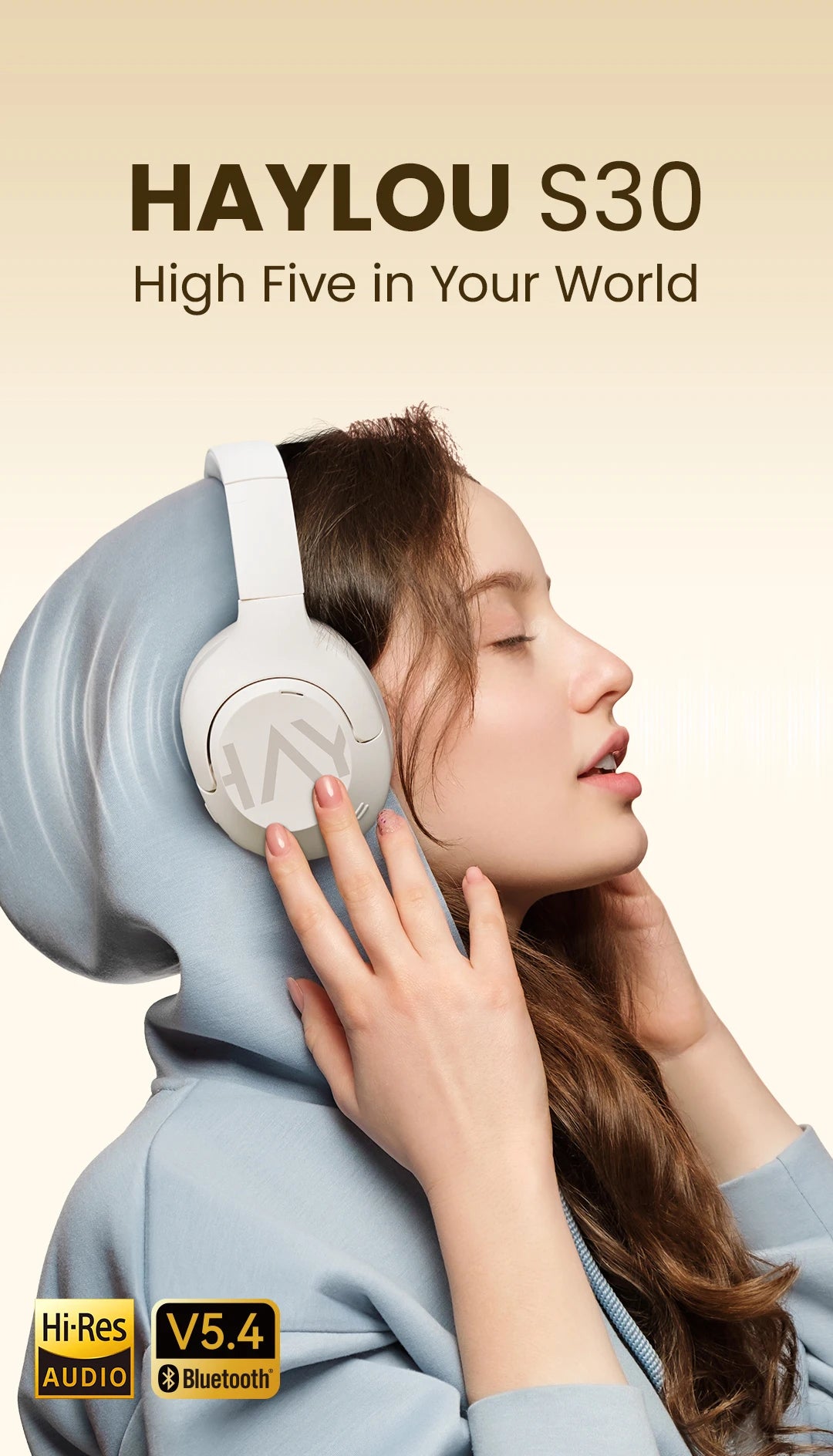 HAYLOU S30 Wireless Bluetooth 5.4 Headphones – 43dB Adaptive Noise Cancelling ANC Headset, 40mm Drivers, 80H Playtime, Hi-Res Audio Over-Ear Headphones