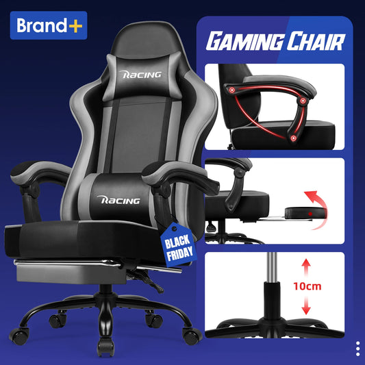 AUTHMIC Ergonomic Gaming Chair with 170° Reclining Backrest, Footrest, Adjustable Armrests, Breathable Fabric, Premium Gamer Chair