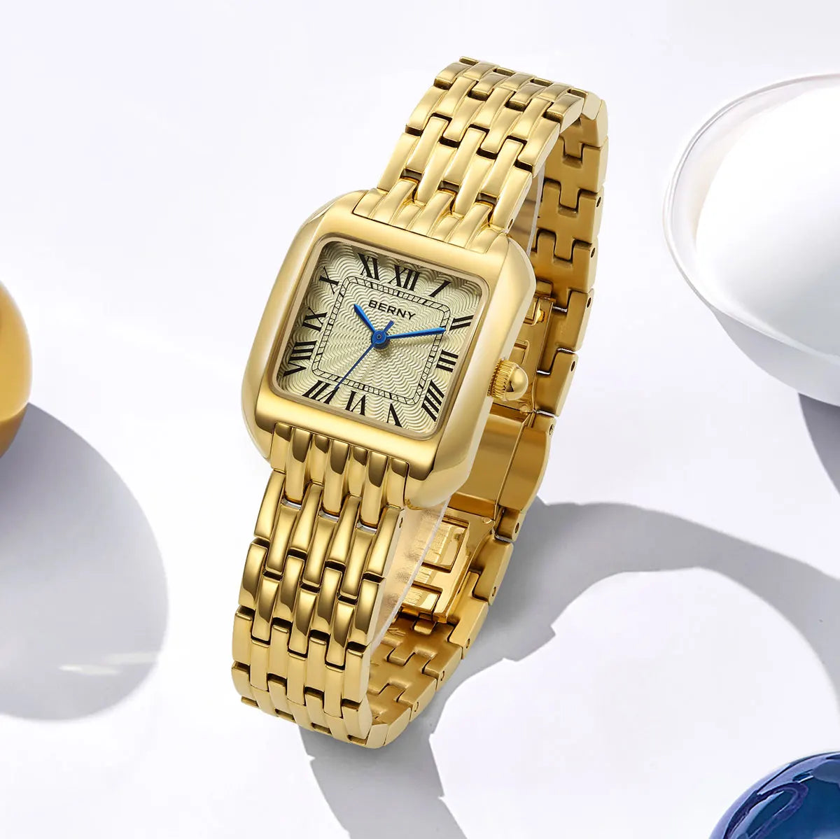 BERNY Gold Watch for Women Luxury Brand Square Ladies Quartz Watches New In Top Quality Fashion Elegant Business S/S Wristwatch
