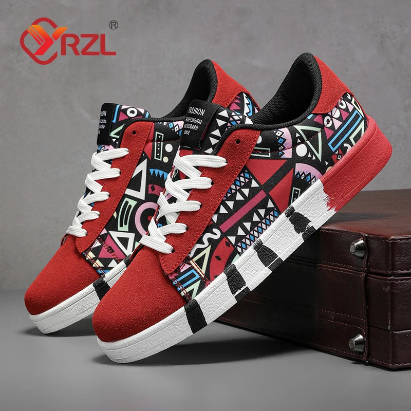 YRZL Scarpe sportive da running da uomo in tela con stile geometrico, sneakers stringate, scarpe da skate da uomo alla moda per coppie con stampa graffiti