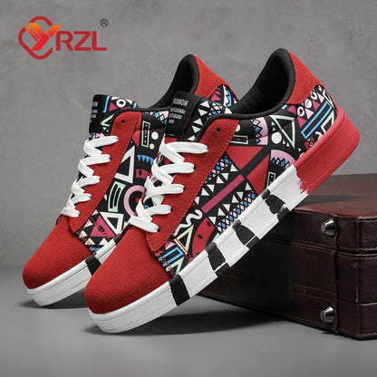 YRZL Scarpe sportive da running da uomo in tela con stile geometrico, sneakers stringate, scarpe da skate da uomo alla moda per coppie con stampa graffiti