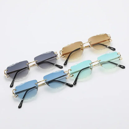 Retro Sunglasses Women Brand Designer Rimless Sun Glasses Fashion Shades Irregular Cutting Lens Ladies Frameless Eyeglasses